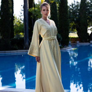 Caftan Marocain de Fête Amira Golden Bloom