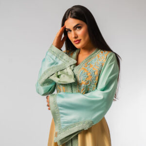 Caftan Marocain de Luxe Vert et Doré - Jardin de Jade